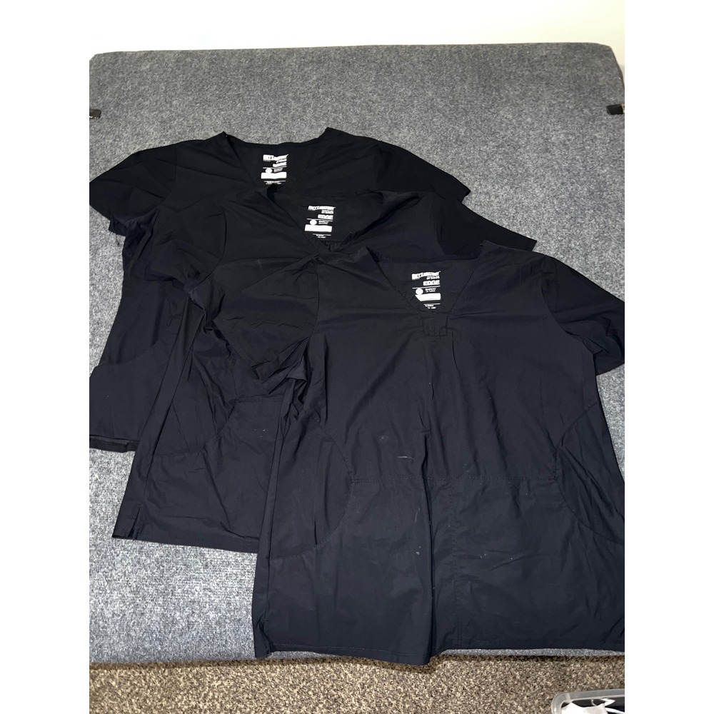 Lot of 3 Greys Anatomy by Barco Edge Scrub Tops Black Women Large